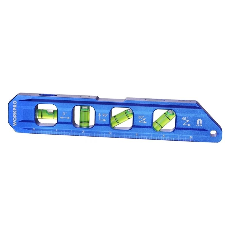 WORKPRO 8” Magnetic Torpedo Level 4 Bubble Vials for 0°/90°/45°/30°