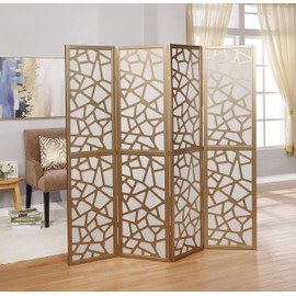 Roundhill Furniture Roundhill Furniture Giyano 4 Panel Screen Room Divider, Gold