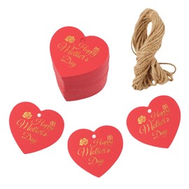 URROMA Mother's Day Red Heart Gift Tags, 100 Pcs Happy Mother's Day Labels Paper Hang Tags with String for Mother's Day Gift Festival Party