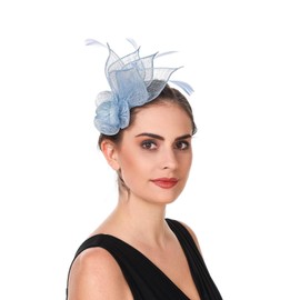 Haoijng Fascinators Hat for Women Cocktail Tea Party Headwear Flower Mesh Ribbon Feathers Headband (UK, Alpha, M, B8-Light Blue)
