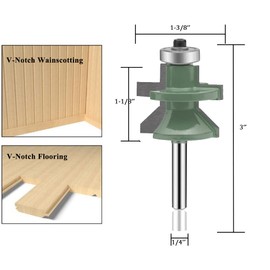 OLETBE Tongue and Groove Flooring Router Bit Set 1/4-Inch Shank 2 PCS, V-Notch Wainscotting and Flooring Matched Cabinet Door Shelf Panel Router Bits Sets with Edge Banding(STRIGH)