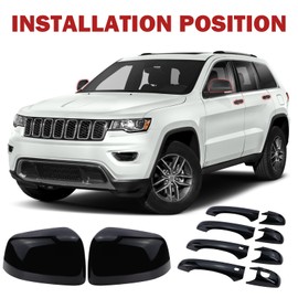 Lqito Left and Right Side Mirror Cover Cap and Door Handle Covers Compatible with 2011-2021 J-eep Grand Cherokee D-odge Durango (Black)