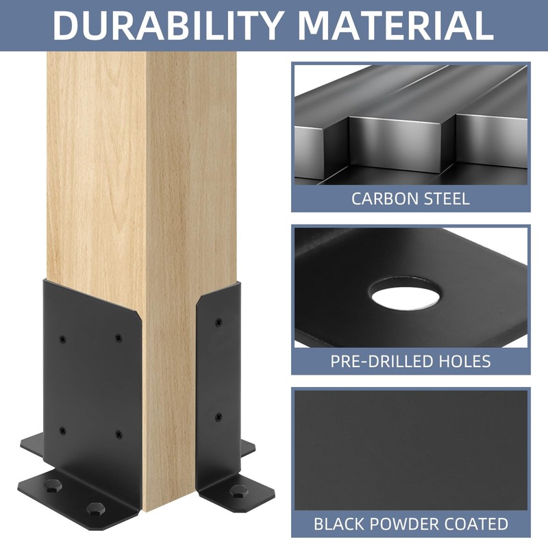 4pcs Adjustable Post Base Bracket Fit 2x4,4x4,6x6 Post, Wood Fence