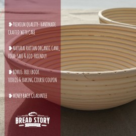 (10 inch) Round Banneton Proofing Basket Set - Brotform Handmade Unbleached Natural Cane For homemade Crusty Fresh