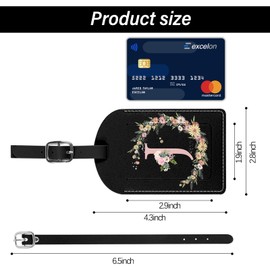 BHAHB 2 Pack Luggage Tag Luggage Tags PU Leather Suitcase Tags Aesthetic Cute Travel Bag Labels for Women Girls (Black Letter-J)