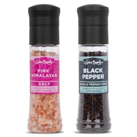 Spice Bounty Pink Himalayan Salt 12.9 oz and Whole Black Pepper 5.8 oz Grinder Set – Coarse Salt and Peppercorns with Adjustable Grinders – Gourmet Seasoning Duo for Cooking & Table Use
