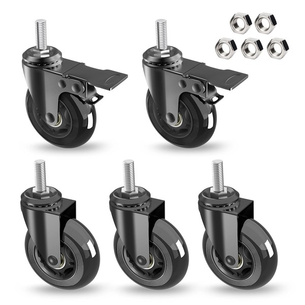 MALLLALA Caster Wheels Sets 5 (2 w Safety Dual Brakes,3