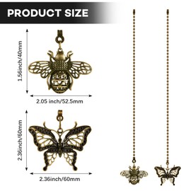 Mtlee 4 Pieces 13 Inch Vintage Bee Butterfly Ceiling Fan Pull Chain, Chain Extender, Charm Pendant Bronze Danglers Decorative with Connector Ornaments for Ceiling Fan, Lamps