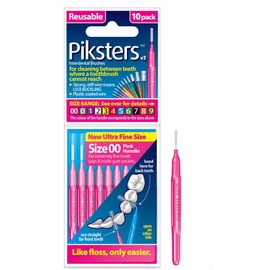 Piksters Interdental Brushes, Size 00, Pink Handle, 10 Pack