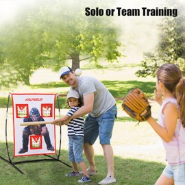 AOLIGEIJS Baseball & Softball Pitching Net,3 Pocket Baseball and Softball Pitching Strike Zone Target Net, with Realistic Catcher for Accuracy Training