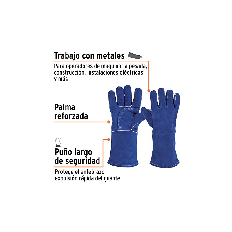 Truper GU-515, Guantes de carnaza, para soldador, puño largo de