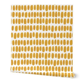 Peel & Stick Wallpaper Swatch - Mustard Gold Yellow Dash Stripes Abstract Watercolor Custom Removable Wallpaper by Spoonflower