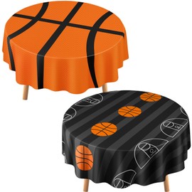 Funnymoom 2 Pack Round Basketball Tablecloth 84 Inch Plastic Basketball Party Decorations Disposable Table Cloth Washable Disposable Circle Table Cover for Birthday Party Supplies Decoration