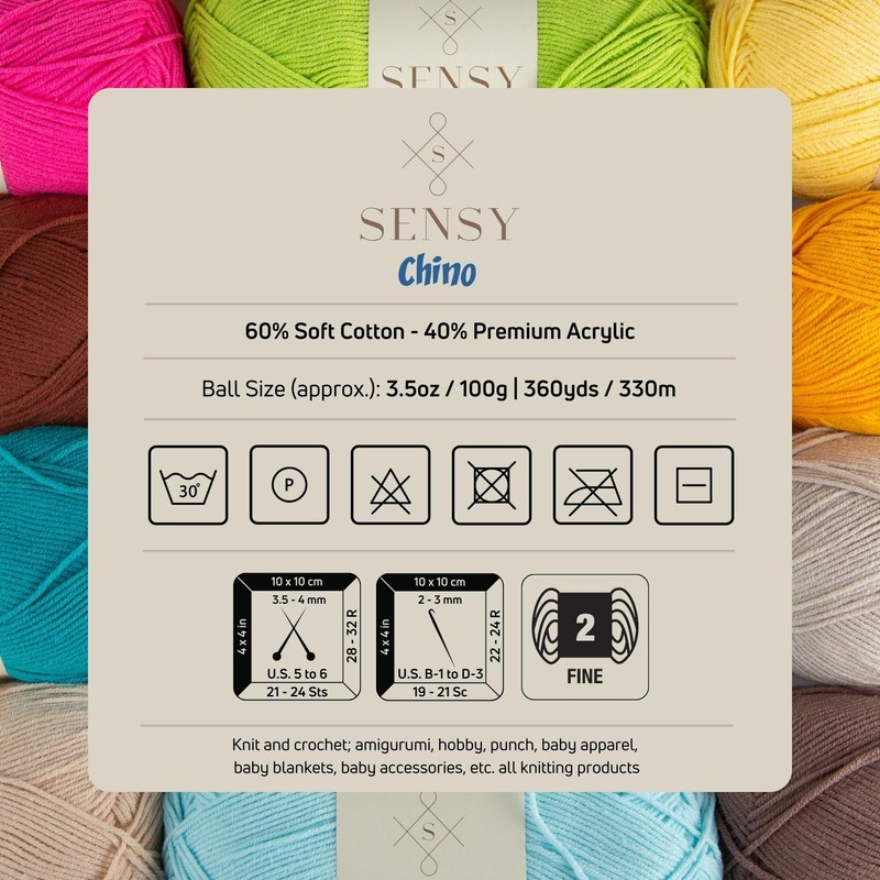 S SENSY Hilo de algodón suave Sensy Chino, 3.5 onzas,