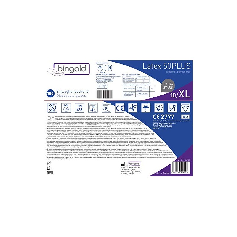 Disposable Gloves Latex 50PLUS Natural Box of 100 Sizes S,