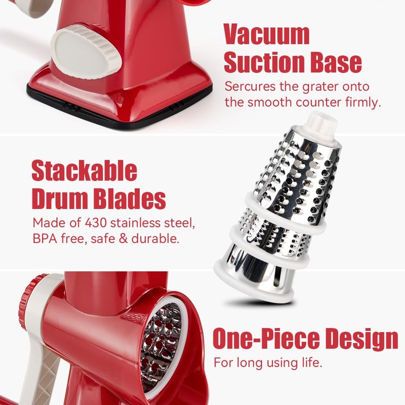KEOUKE Rotary Cheese Grater with Handle Vegetable Cheese Shredder Slicer