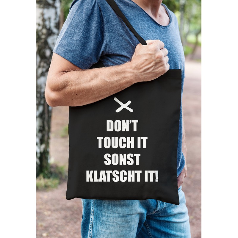 Moonworks® Jute Bag Don't Touch it sonst klatscht it Saying