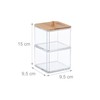 Relaxdays Cotton Buds Container, Plastic, Bamboo Lid, Cotton Pad Holder,