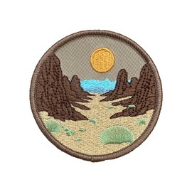 Round Vintage Brown Western Desert Scenery Patchs Embroidered Patches/Sheets Iron On/Sew On with Heat Press Adhesive for Hats,Backpacks