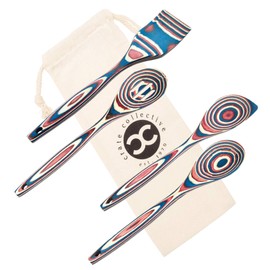 Crate Collective Pakka Wooden Spoons Set - Exotic Pakkawood Utensils for Serving & Cooking - Non-Stick Spoon, Slotted Spoon, Corner Spoon, and Spatula for All Cookware - Lightweight & Heat Resistant