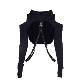 YINGWIN Women's Dark Gothic Goth Crop Top Hoodies Sweatshirt Aesthetic Punk Black Rave Outfit Emo Teen Girls Long Sleeve