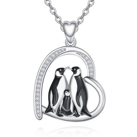 KINGWHYTE Penguin Necklace for Women 925 Sterling Silver Heart Necklace Cute Penguin Pendant Necklace with Cubic Zirconia Animal Jewellery Gifts for Mum Wife