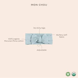 MON CHOU Baby Girl Bows, 100% Organic Cotton Clothes, Hair Accessories for Newborn Girls, Super-Soft Headband, Set of 2