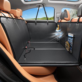 HOB4U Back Seat Extender for Dogs, PU Leather Dog Car Seat Cover for Back Seat with Hard Bottom, 100% Waterproof, Scratch Proof and Anti Slip Dog Hammock for Cars and SUVs, Holds 400 lbs