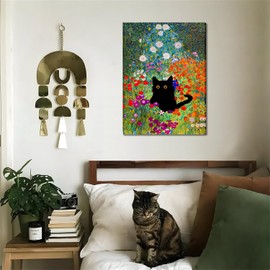 Monet Wall Art Set of 3 - Funny Cat in Water Lilies Canvas Paintings Prints, Garden Flowers Black Cat Aesthetic Pictures for Room Bedroom Living Room Bathroom 16x24 Framed