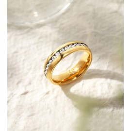 TIGRADE 6mm Gold Titanium Ring Cubic Zirconia Engagement Ring Wedding Band Size 5 to 12 (6mm dome, 4.5)