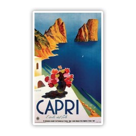 Squiddy Capri Italy Vintage Travel - Vinyl Sticker for Car, Laptop, Notebook (6" high)