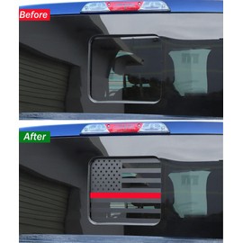 Zxiaochun Rear Middle Window American Flag Decal for Ford F150 F250 F350 2015-2022 2023 2024 Back Center Sliding Window Glass USA Flag Vinyl Sticker(Thin Red Line)
