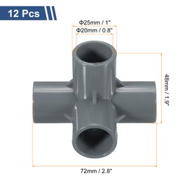 sourcing map 12 Pcs PVC Fitting, 5 Way PVC Fitting 1" 0.8" PVC Connectors PVC Elbow PVC Pipe Fittings PVC Coupling PVC Furniture Corner Connector for DIY Garden Support Structure, Grey