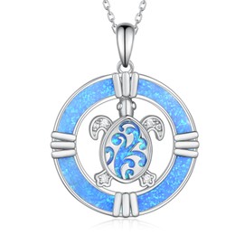Sea Turtle Necklace 925 Sterling Silver Tortoise Necklaces Circle Crystal Pendant Jewelry Gifts for Women Wife
