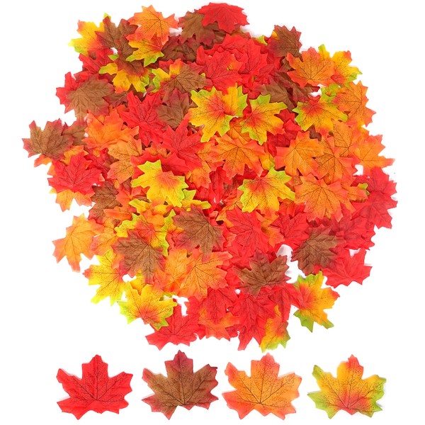 Honbay 200PCS 8cm/3.1inch Assorted Color Artificial Maple Leaves Fall Leaves for Weddings, Thanksgiving Day, Parties, Props, Crafts (A)