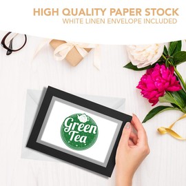 Greeting Cards Black (Insert) - Green Tea Healthy Organic Tea Cup Blank Greetings Card Birthday Kids Party Boys Girls #5171