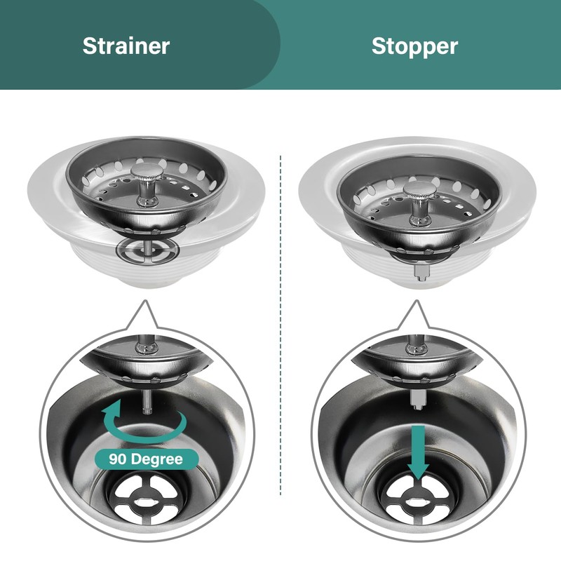 Kitchen Sink Strainer and Stopper Stainless Steel Basket for 3-1/2
