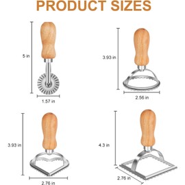 WSTELHH Ravioli Stamp Set, Ravioli Maker Cutter Stamp, Ravioli Stamp Maker Cutter with Roller Wheel Set, Pasta Press Round & Square & Heart Shape Ravioli Mold, 3 Set and Cutter（4pc）