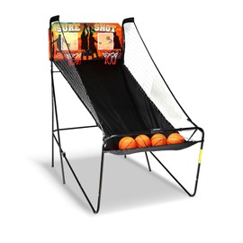 Hathaway Sure Shot 81-in Dual Basketball Arcade Game for Game Room - with LED Scoring, Foldable Indoor Basketball Game Design, Steel Frame, 8 Game Modes, Pump & Dual Hoops - Orange/Black Finish