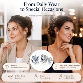 8 Claw CZ Crystal Stud Earrings for Women – Elegant Silver-Tone Minimalist Jewelry for Daily Wear & Special Occasions