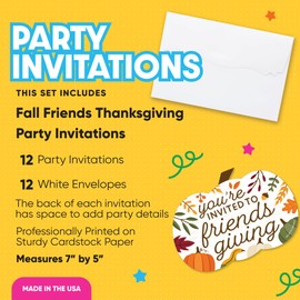 Big Dot of Happiness Fall Friends Thanksgiving - Shaped Fill-In Invitations - Friendsgiving Party Invitation Cards with Envelopes - Set of 12