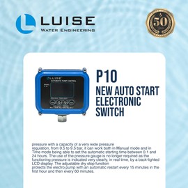 Luise P10 Electronic Pressure Switch 0.5–9.5 Bar with LCD Display, Adjustable Settings, Dry-Run Protection, Manual & Timed Modes for Fluid Systems – L684.0000