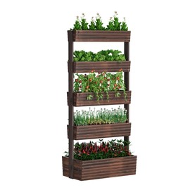 FILWH Wooden Raised Garden Bed Vertical Planter Box, Freestanding Plant Stand for Indoor Outdoor Plants, Herbs, Flowers, Vegetables, Gardening (Carbonized, 5-Tier，29.9 x 17.9 x 68in)