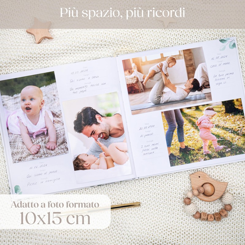 Album Nascita Bambino/a, Libro Nascita Bimbo/a con Adesivi Oro