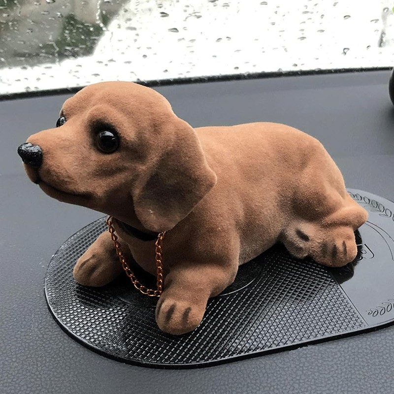 Bobble Head Dachshund Car Decoration, Nodding Dog Ornament with Chain,