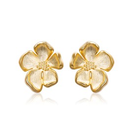 S925 Sterling Silver Flower Stud Statement Earrings for Women Floral Earring Jewelry 14k Gold