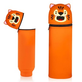 Wydexint Kawaii Federmäppchen, 2-in-1 Weiche Silikontasche, Federmäppchen, Stand Up Federmäppchen, Tier Stifthalter, Cartoon Bleistifthalter Für Mädchen Und Jungen (Tiger)