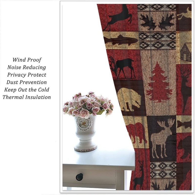 Kazynee Vintage Check Black Bear Blackout Curtains for Bedroom,Rustic Country