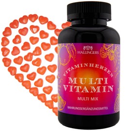 Hallingers Multi Vitamin - Vitaminherzen 120 vegane Gummies Vitamin A C D E B6 B12 Folsäure Biotin Panthotensäure Zink Iod (Dose) - Ostergeschenke Osterkörbchen Ostereier & als Osterdeko | Geburtstag