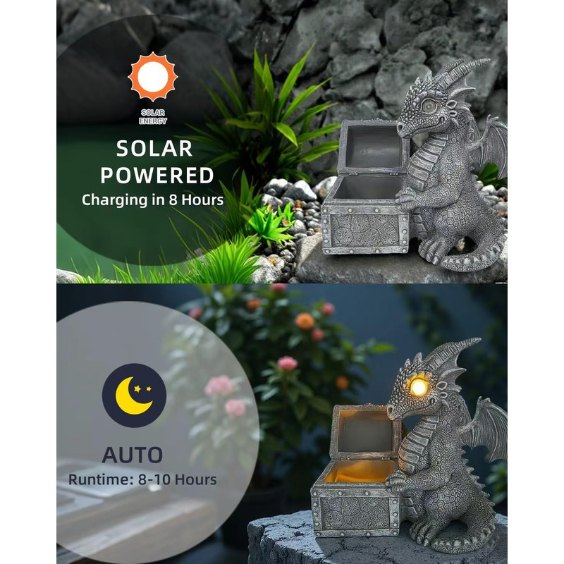 YZYOE LED Solar Powered Dragons Opening Treasures Box Light, Outdoor